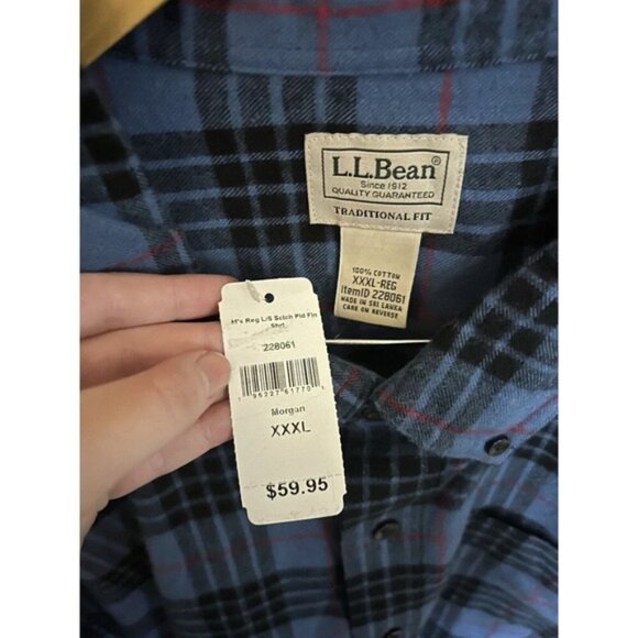 NEW LL Bean Traditional Fit Flannel Plaid Men's 3X Blue Black Red Morgan 228061 - Picture 3 of 5